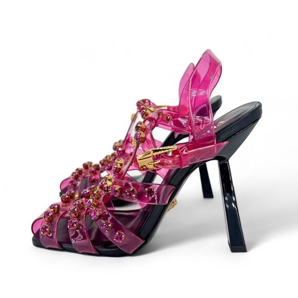 NWOT DUALIPAxVERSACE Medusa Runway Studded Jelly Slant Heel Sandals Size… - Picture 7 of 14